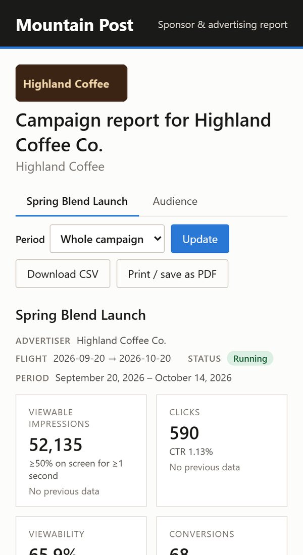 A SponsorLens advertiser report on a phone